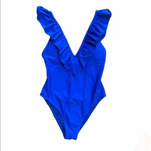 Royal blue one piece with ruffle neckline Size Sm